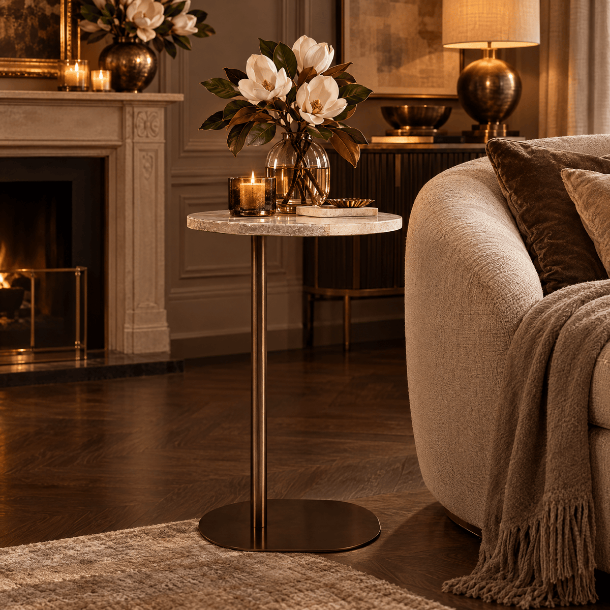 Mina Agate Marble Top Bronze Side Table Furniture 