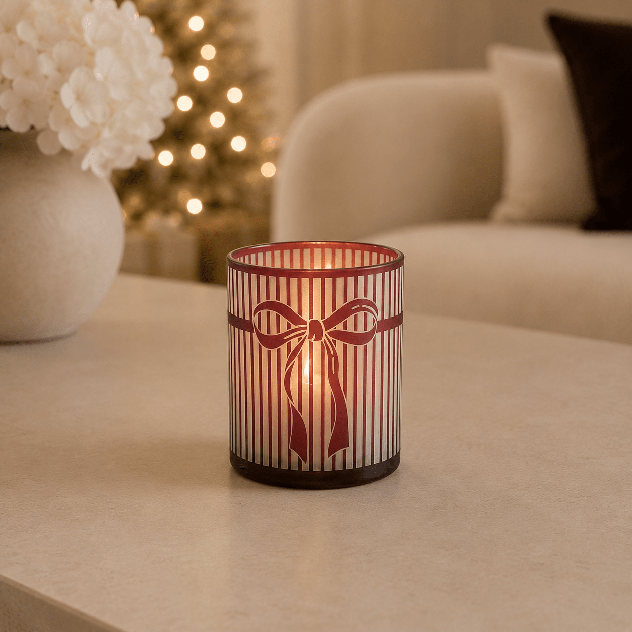 Mini Festive Red Striped Candle Holder Accessories 