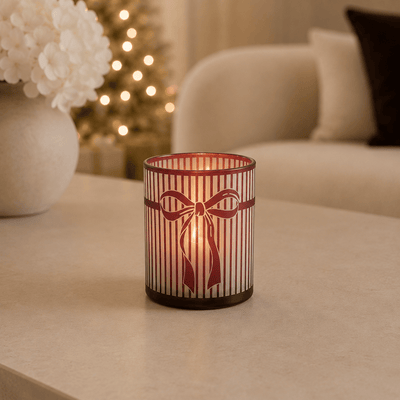 Mini Festive Red Striped Candle Holder Accessories 