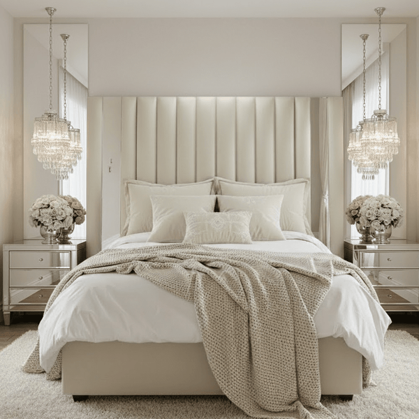 Mira Vanilla Velvet Premium Mirrored Bed 
