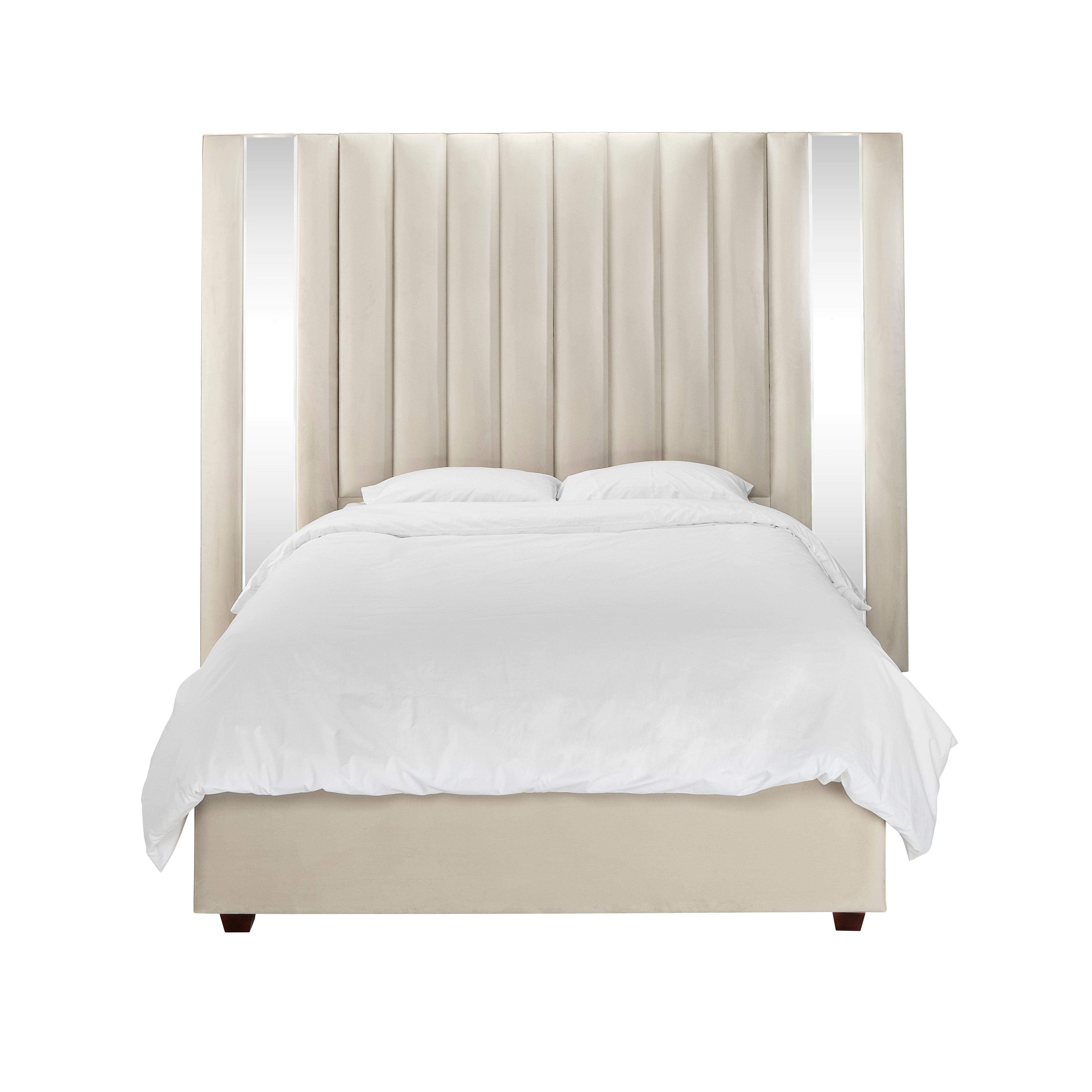 Mira Vanilla Velvet Premium Mirrored Bed 