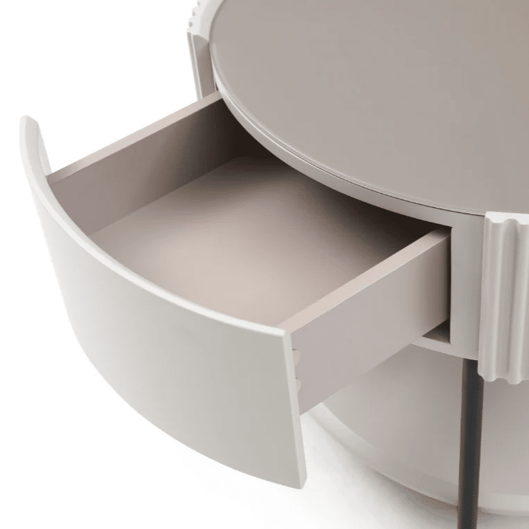 Mirabel Beige & Black Luxury Rounded Bedside Table Furniture 