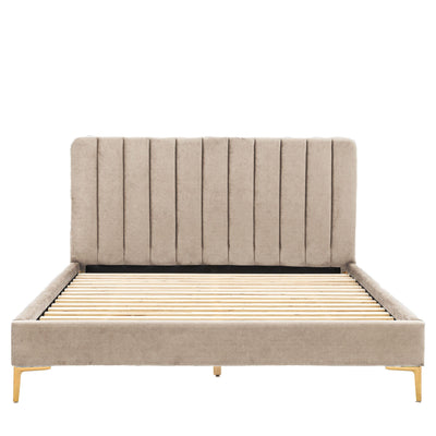 Mirabella Latte Velvet Luxury Channelled Bed with Gold Feet Beds and Headboards 