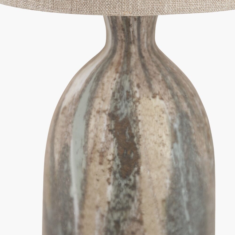 Mireya Neutral Glass Marble Effect Table Lamp with Linen Shade Lighting 