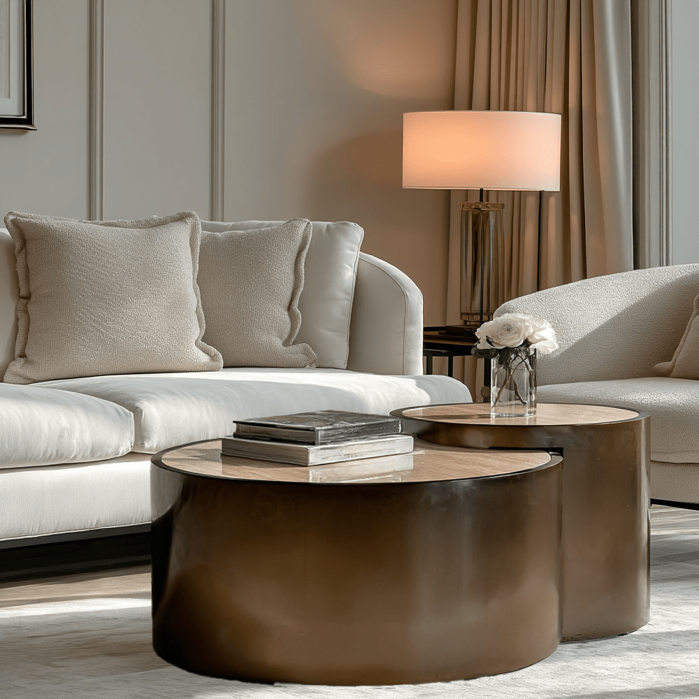 Misella Bronze Nested Coffee Tables with Faux Travertine Top – Rowen Homes