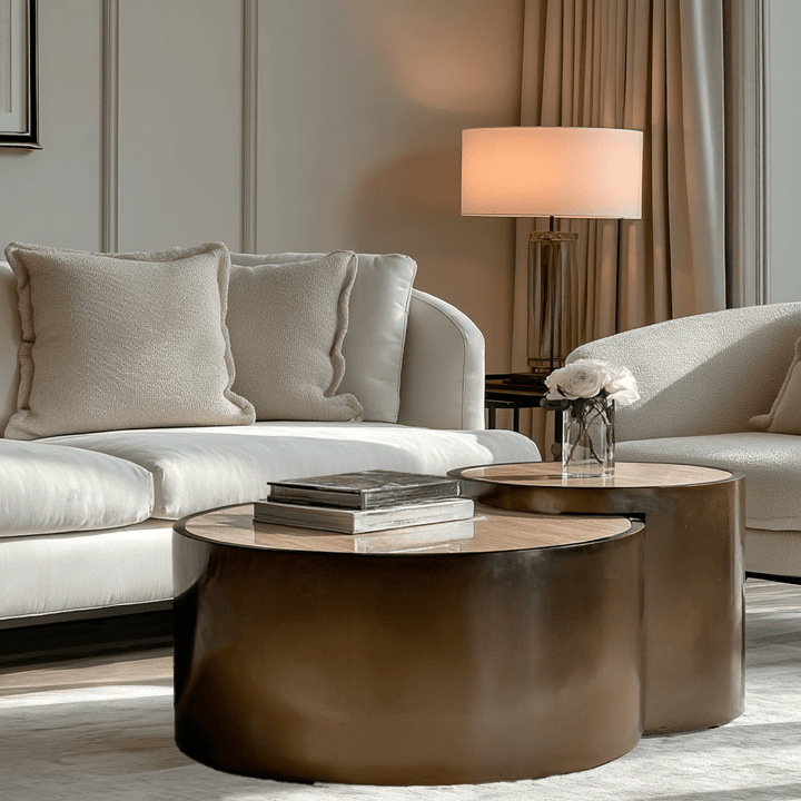 Misella Bronze Nested Coffee Tables with Faux Travertine Top Furniture 