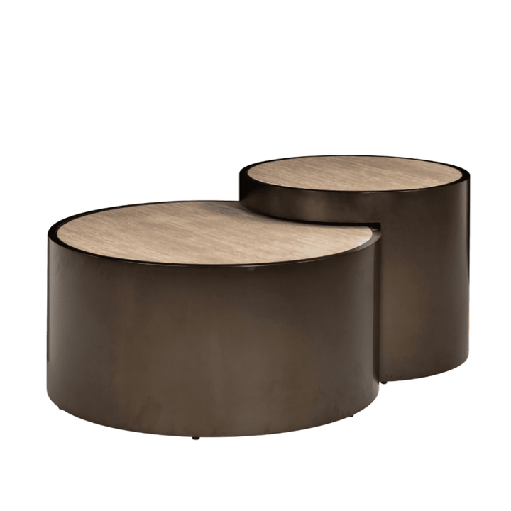 Misella Bronze Nested Coffee Tables with Faux Travertine Top Furniture 