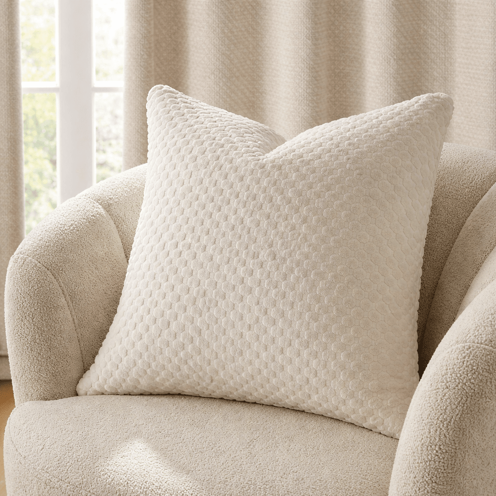 Mitho Ivory Velvet Scallop Pattern Cushion- 50x50cm Textiles 