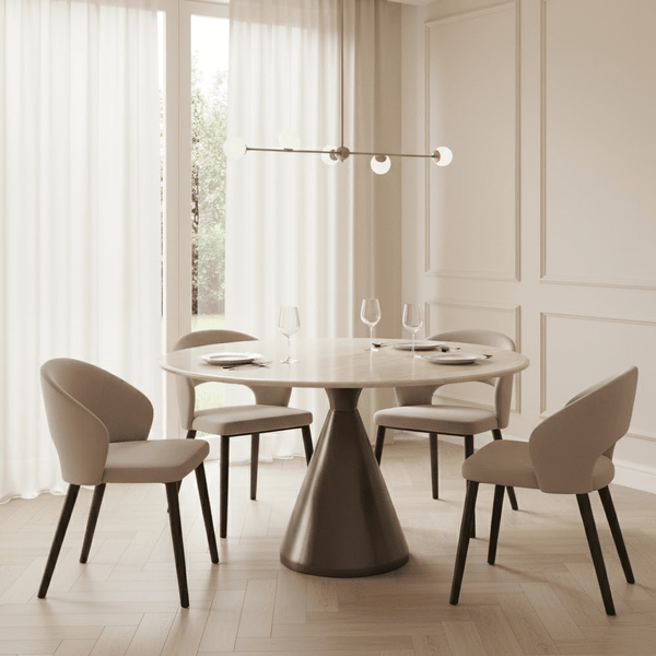 Miya Bronze Round Dining Table with Faux Beige Marble Top Furniture 