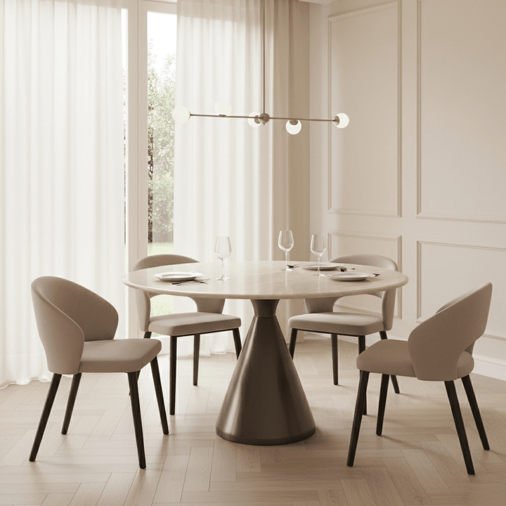 Miya Bronze Round Dining Table with Faux Beige Marble Top Furniture 