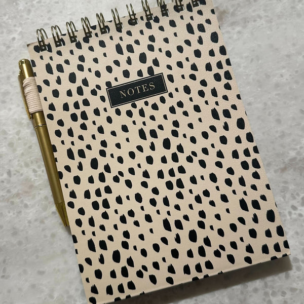 Monochrome Animal Print Notebook with Pen Holder & Gold Pen Accessories 