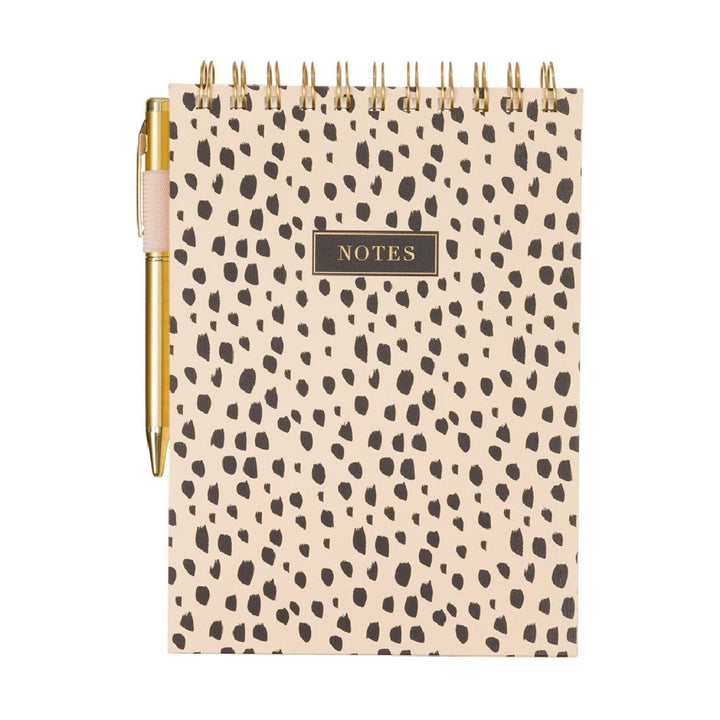 Monochrome Animal Print Notebook with Pen Holder & Gold Pen Accessories 