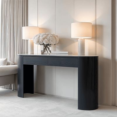 Monroe Black Console Table with Marble Top Furniture 