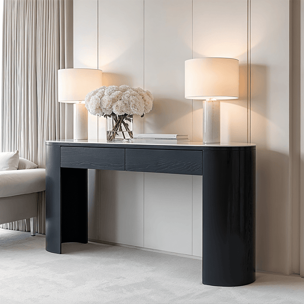 Monroe Black Console Table with Marble Top Furniture 