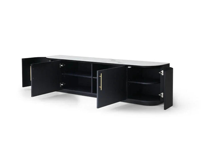 Monroe Black Media unit with Marble Top Furniture 