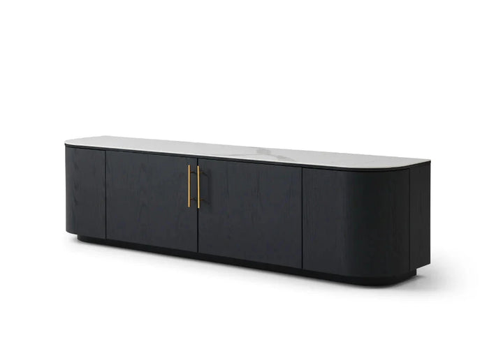 Monroe Black Media unit with Marble Top Furniture 