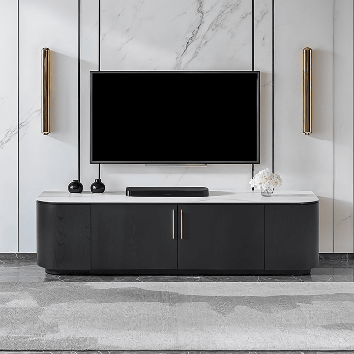 Monroe Black Media unit with Marble Top Furniture 