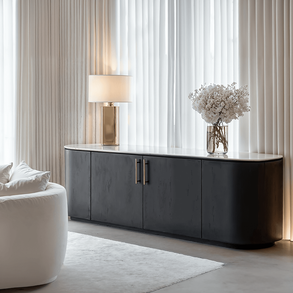 Monroe Black Sideboard with Marble Top Furniture 