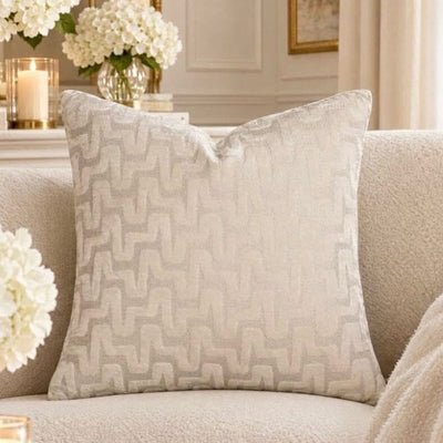 Monroe Cream Wavy Patterned Feather Filled Cushion - 56x56cm Textiles 