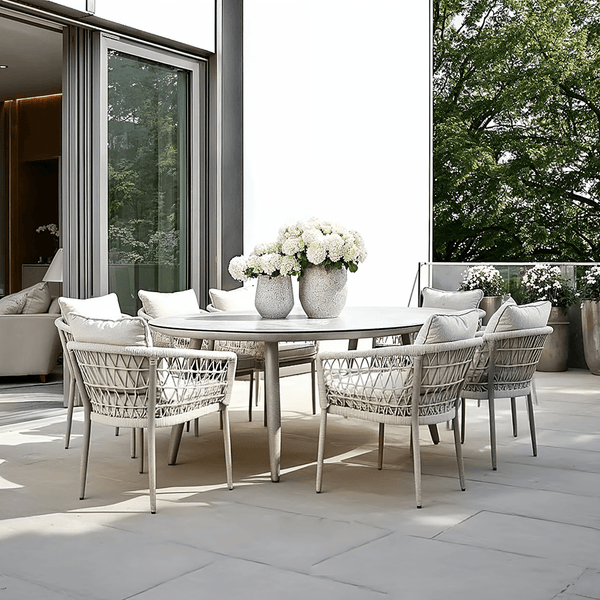 Morocco Outdoor Taupe Oval 6 Seater Dining Set Outdoor 