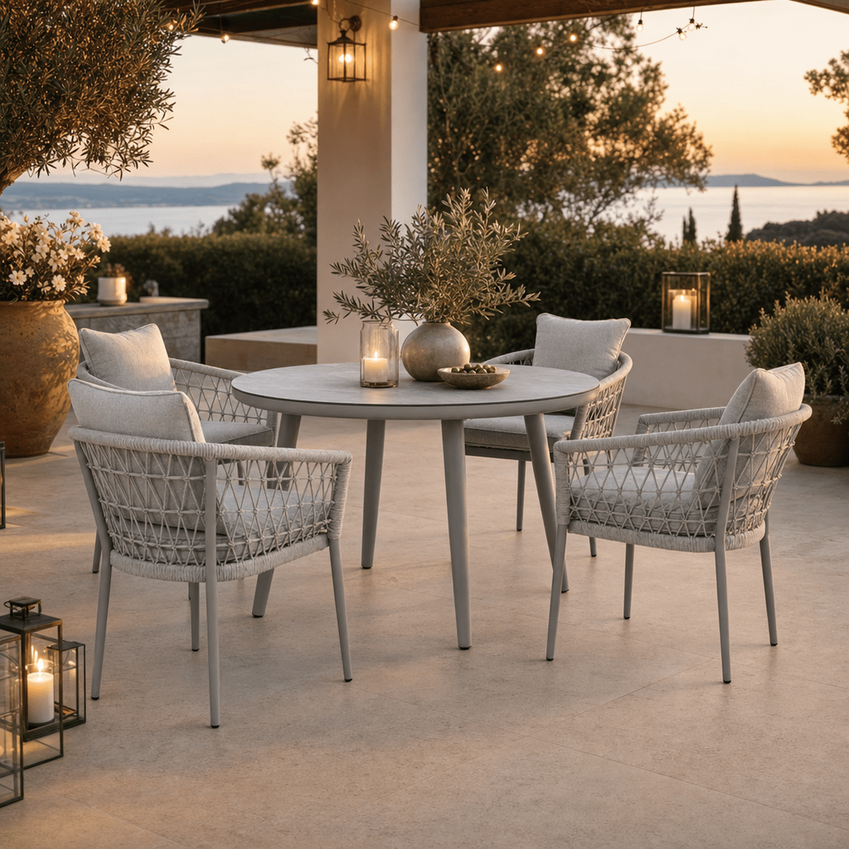 Morocco Outdoor Taupe Round 4 Seater Dining Set Outdoor 