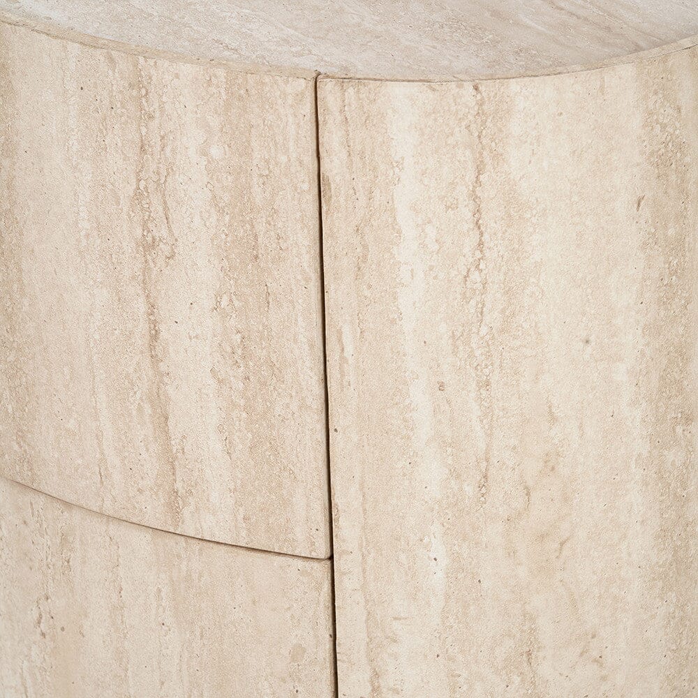 Moxin Travertine Effect Round Bedside Table Furniture 