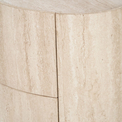 Moxin Travertine Effect Round Bedside Table Furniture 