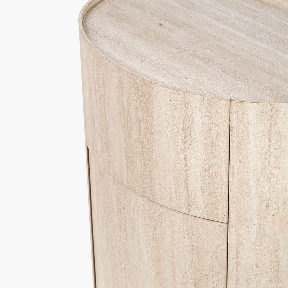 Moxin Travertine Effect Round Bedside Table Furniture 