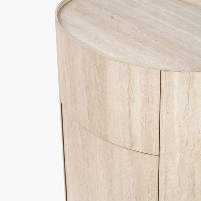 Moxin Travertine Effect Round Bedside Table Furniture 