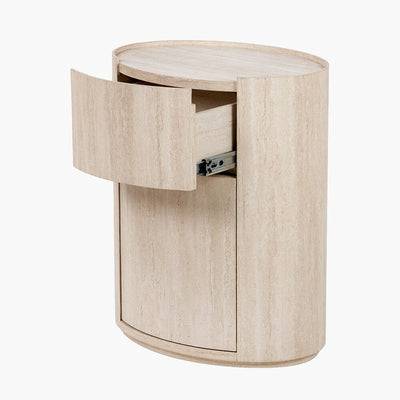 Moxin Travertine Effect Round Bedside Table Furniture 