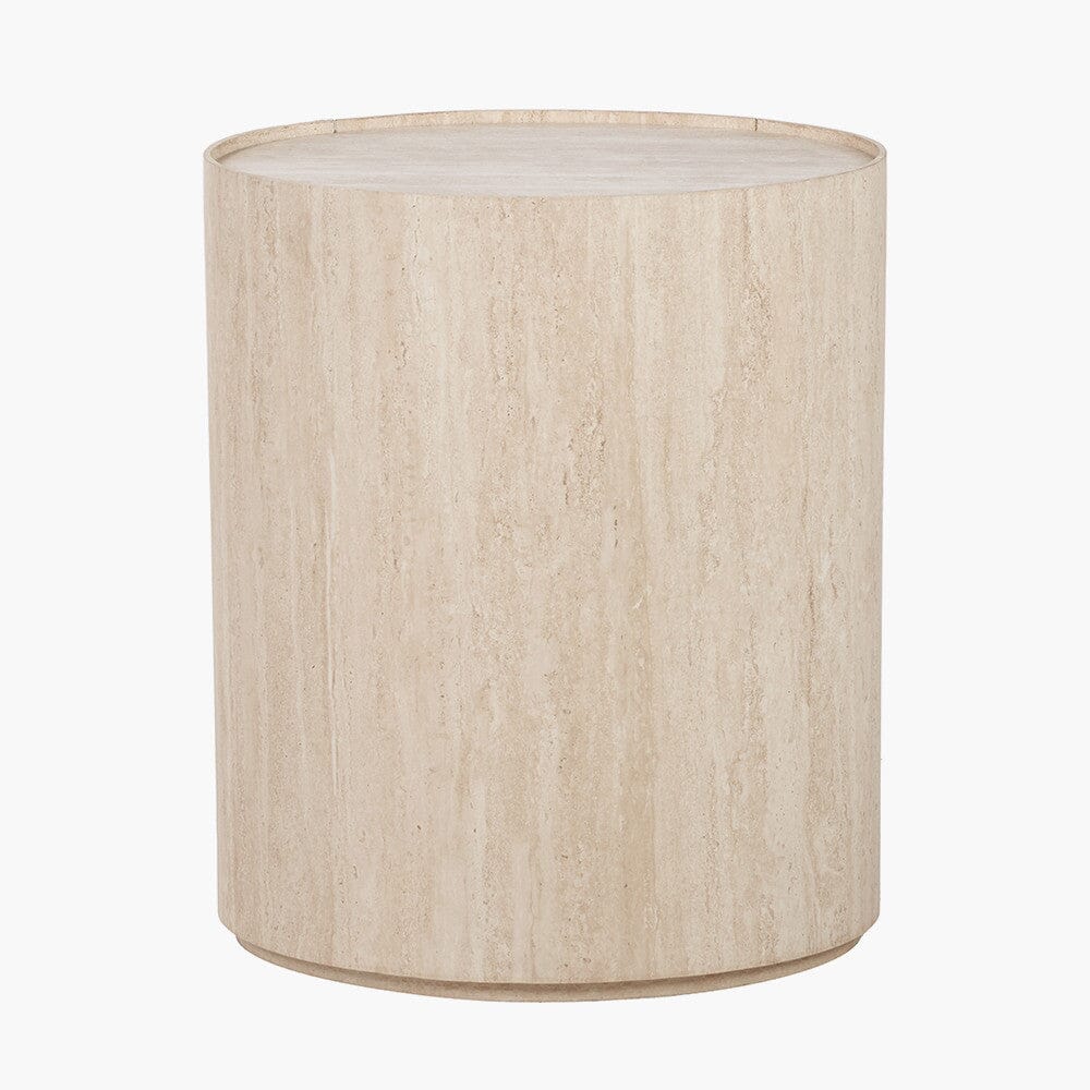 Moxin Travertine Effect Round Bedside Table Furniture 