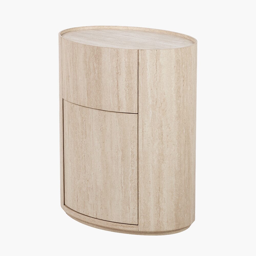 Moxin Travertine Effect Round Bedside Table Furniture 