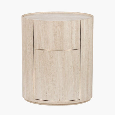 Moxin Travertine Effect Round Bedside Table Furniture 