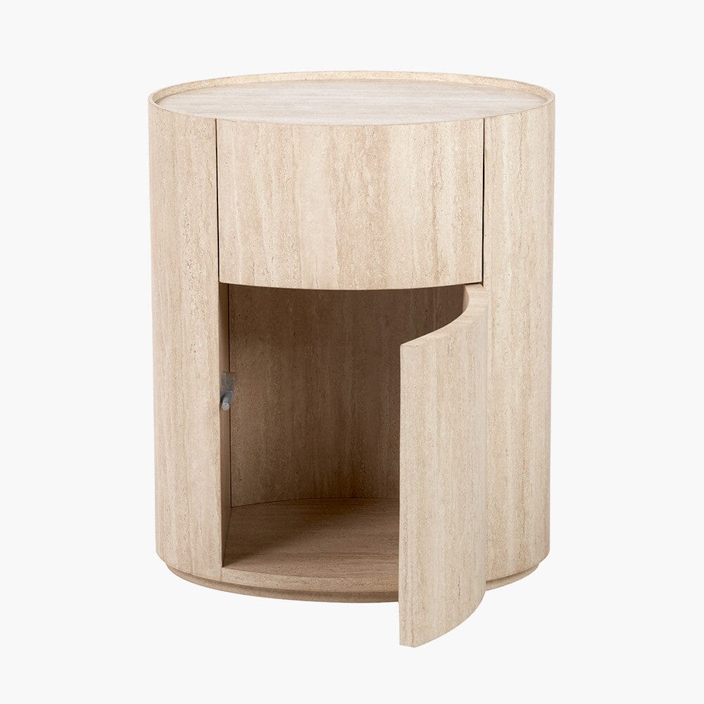 Moxin Travertine Effect Round Bedside Table Furniture 