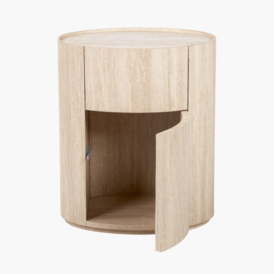 Moxin Travertine Effect Round Bedside Table Furniture 