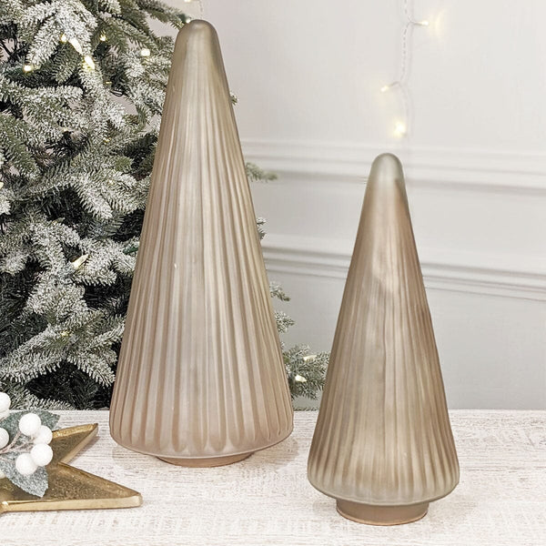 Murano Large Taupe Frosted Glass Ribbed Decorative Tree Ornament Accessories 