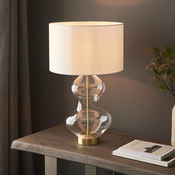 Myra Brushed Gold & Glass Touch Table Lamp with White Shade Lighting 