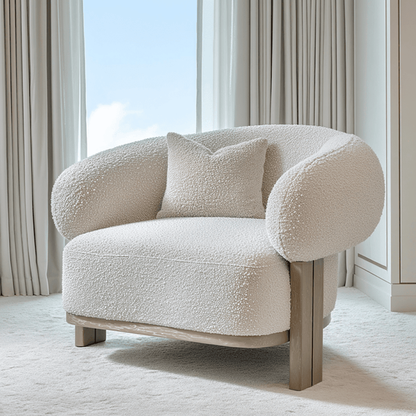 Mysa Cream Boucle Rounded Accent Chair with Oak Legs Furniture 
