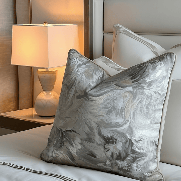 Nahua Taupe Metallic Abstract Swirl Print Cushion - 50x50cm Textiles 