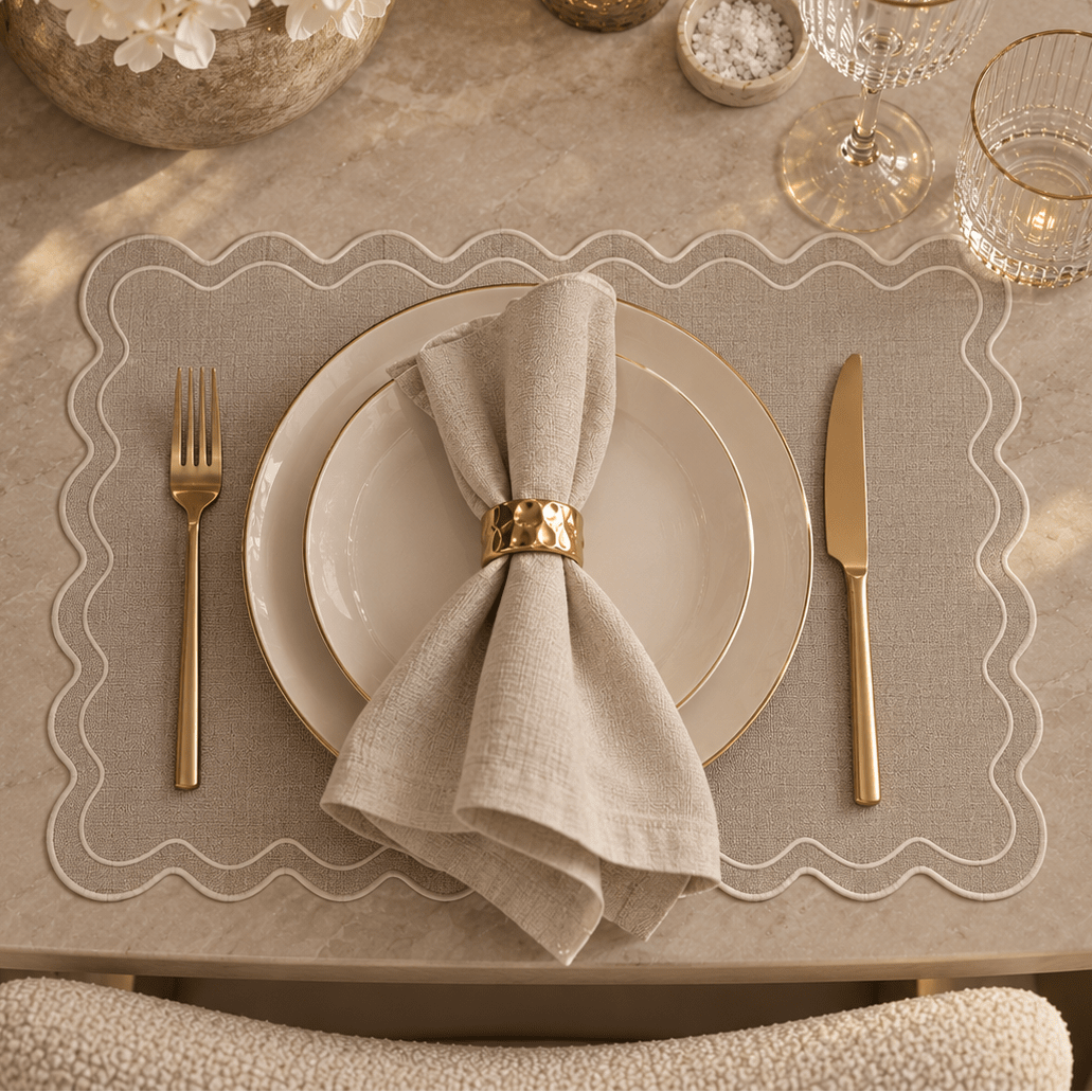 Naomi Greige Linen Look Squiggle Edge Placemat Accessories 