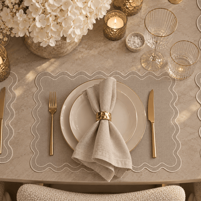 Naomi Greige Linen Look Squiggle Edge Placemat Accessories 