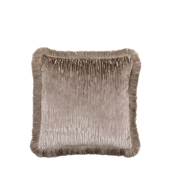 Narella Taupe Velvet Fringe Detail Cushion- 50 x 50cm Accessories 