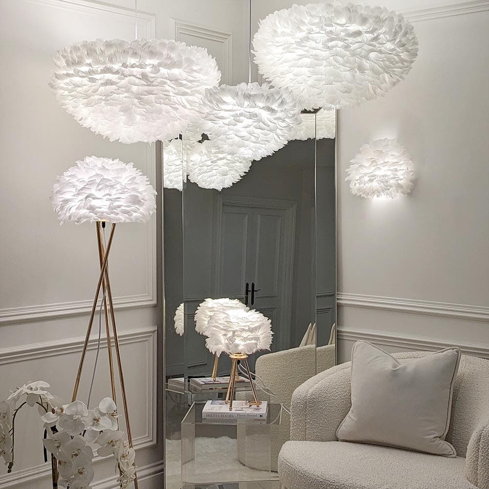 Natasha Medium White Feather Pendant Ceiling Light Lighting 