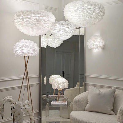 Natasha Medium White Feather Pendant Ceiling Light Lighting 