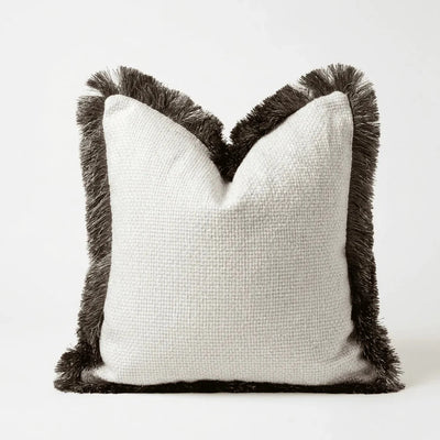 Nemia Cream Weaved Velvet Cushion Cover with Metallic Fringe Detail - 50x50cm Accessories 