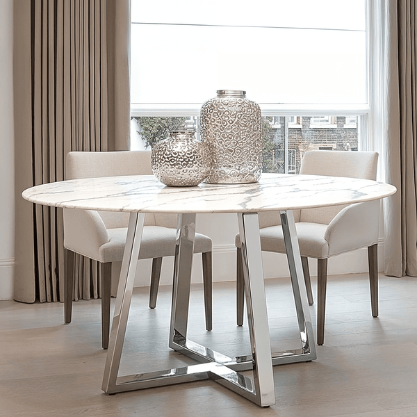 Nia Round Marble Effect and Metal Dining Table Furniture 