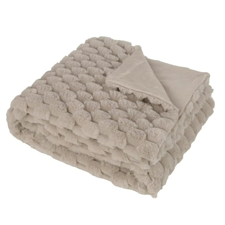 Niamh Oatmeal Bubbled Effect Cosy Faux Fur Throw Textiles 