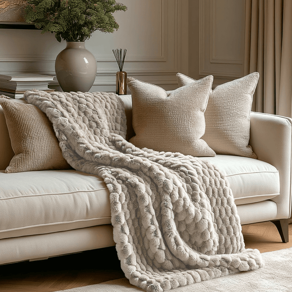 Niamh Oatmeal Bubbled Effect Cosy Faux Fur Throw Textiles 