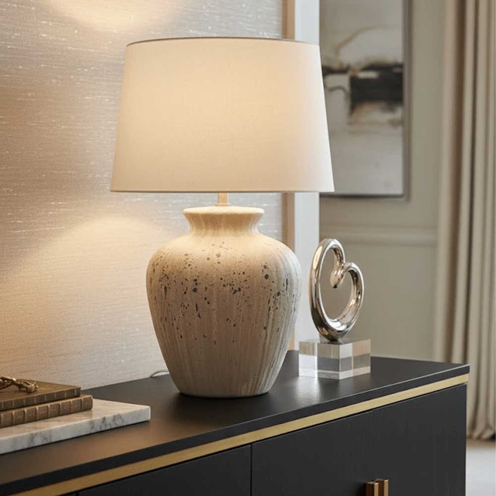Noa White & Grey Flecked Ceramic Table Lamp Lighting 