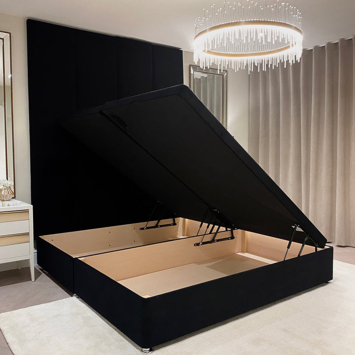 Noir Black Velvet Ottoman Divan Bed Base MTO Beds and Headboards 